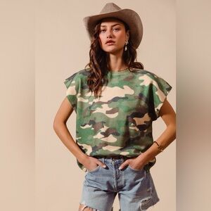 SO ME Camouflage Print Dolman Soft Sweater Top🆕